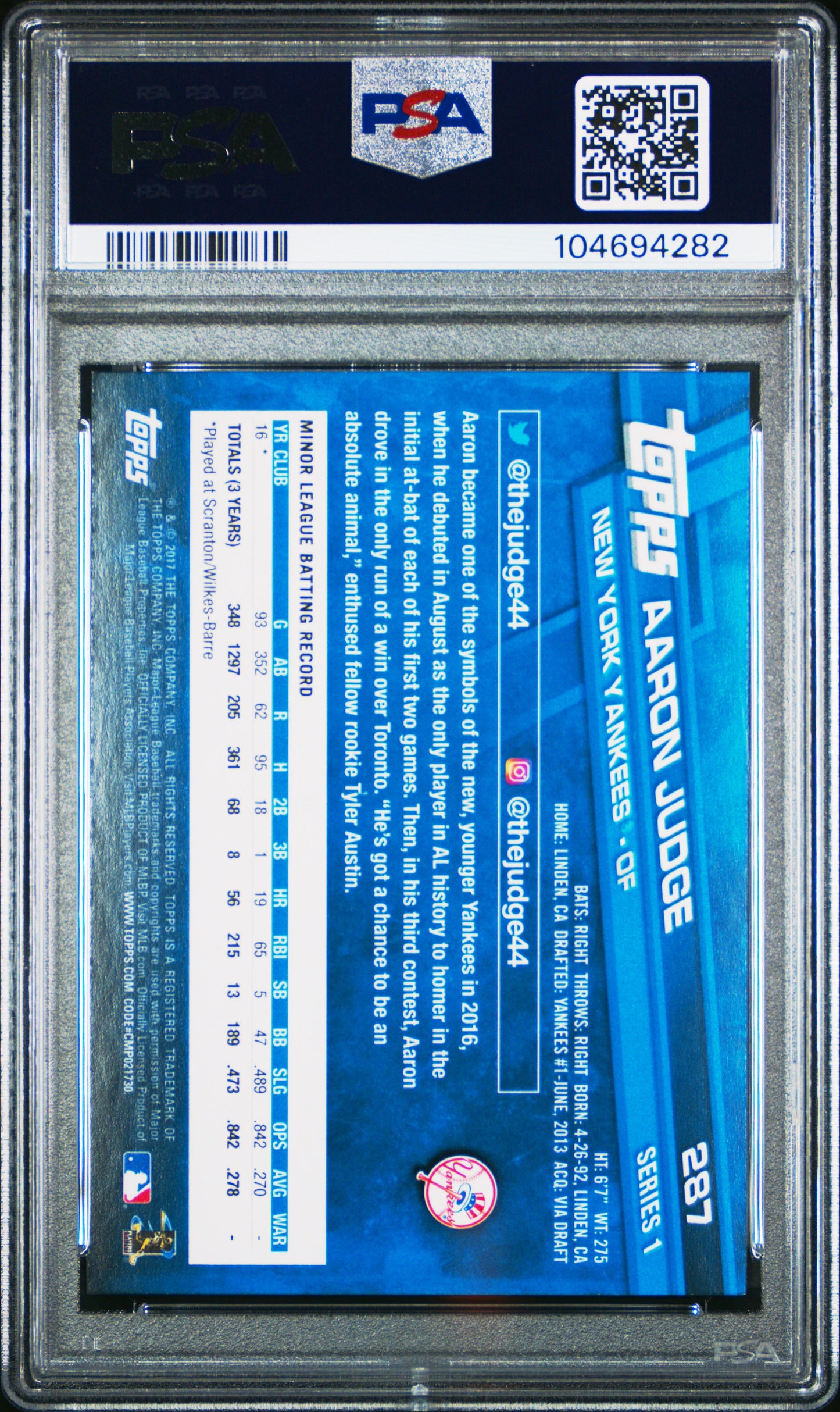 2017 Topps Aaron Judge #287 PSA 10