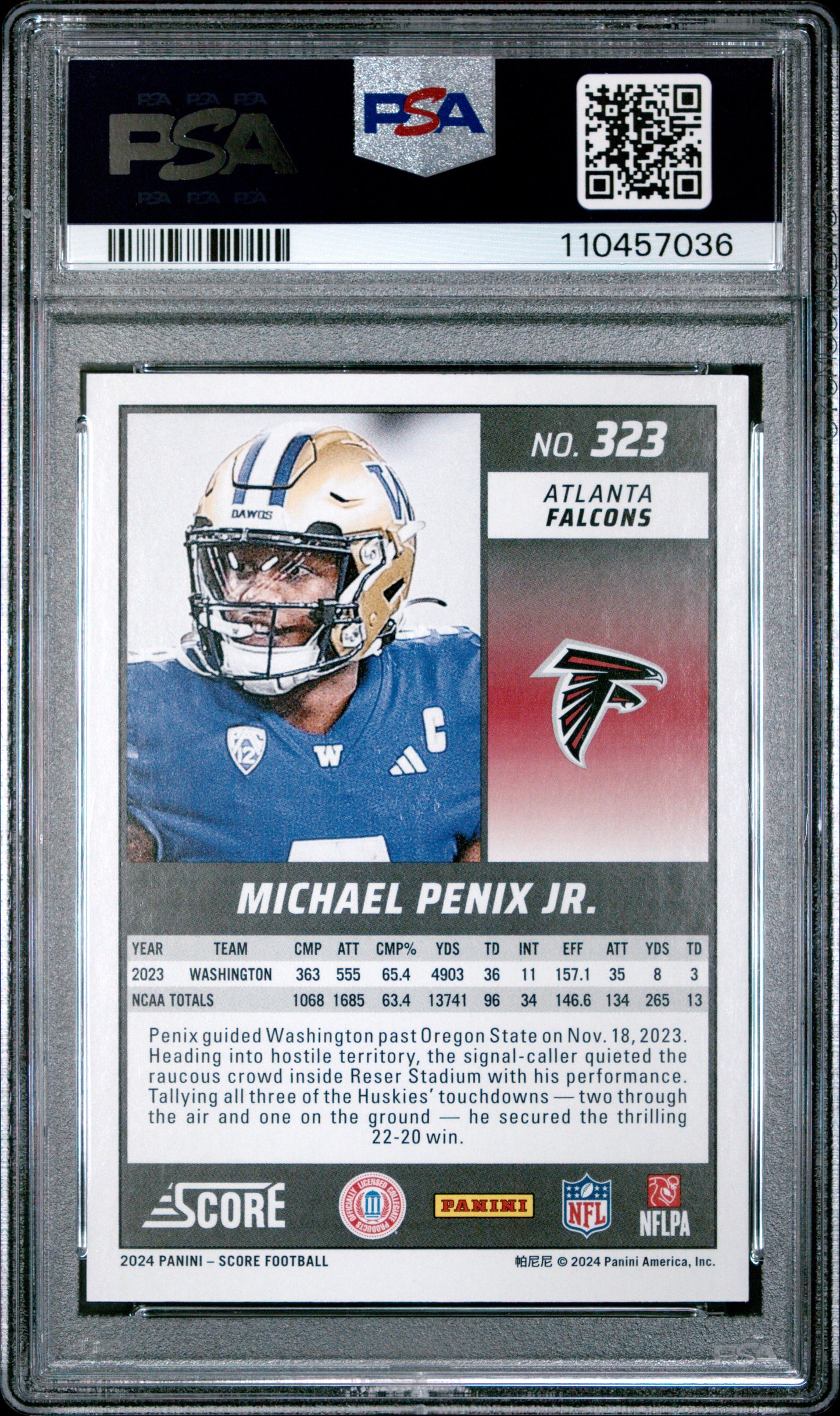 2024 Panini Score Michael Penix JR. #323 First Down PSA 10