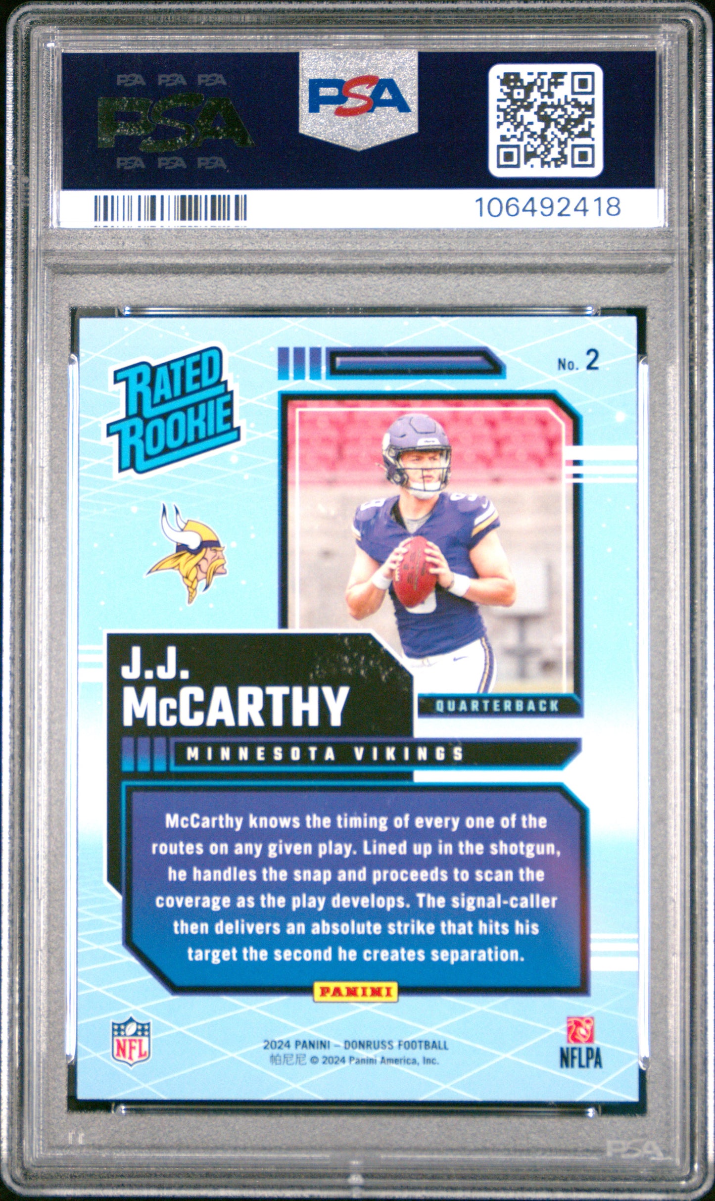 2024 Panini Donruss Rated Rookies Retro JJ Mccarthy #2 PSA 10