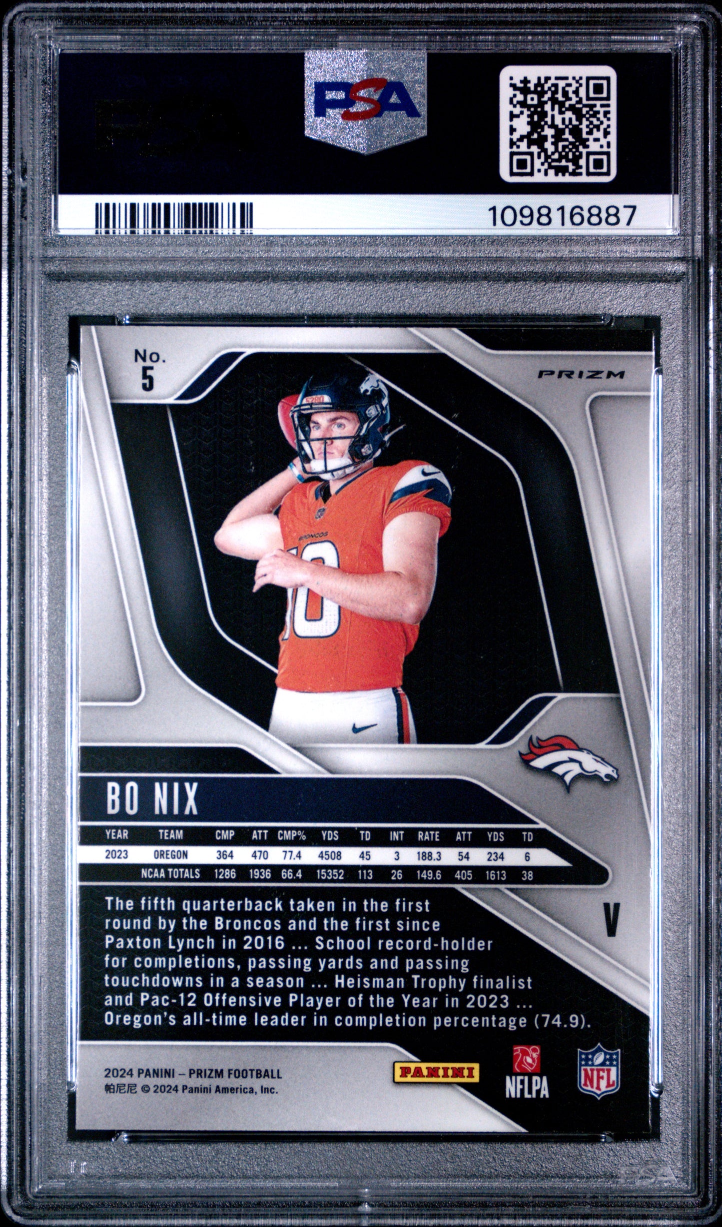 2024 Panini Prizm Rookie Variation Bo Nix #5 PSA 9