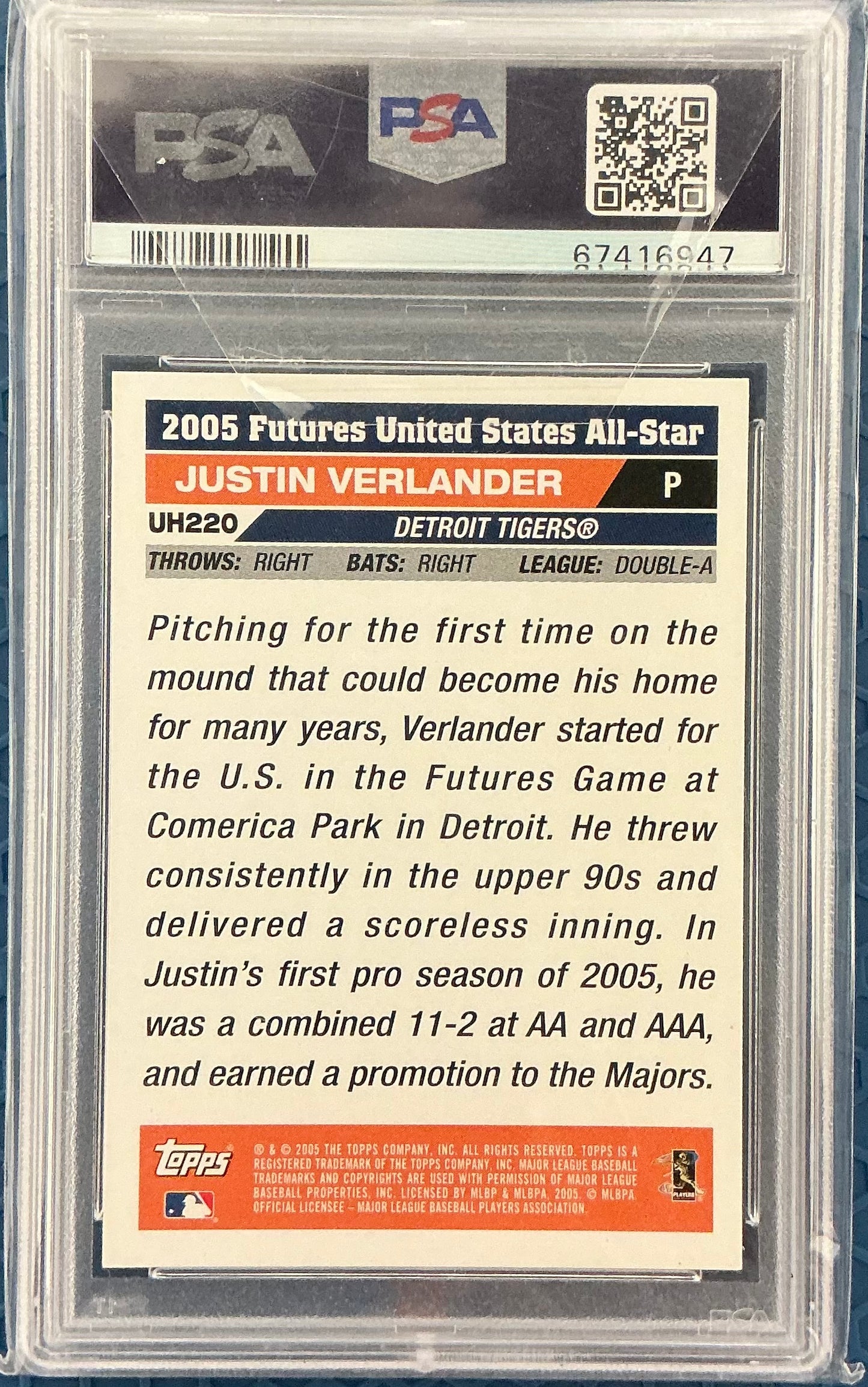 2005 Topps Updates & Highlights Justin Verlander #UH220 PSA 9
