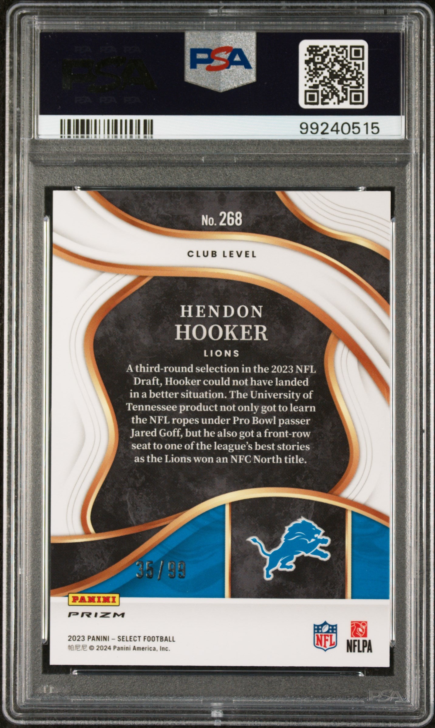 2023 Panini Select Hendon Hooker #268 Blue Prizm PSA 10