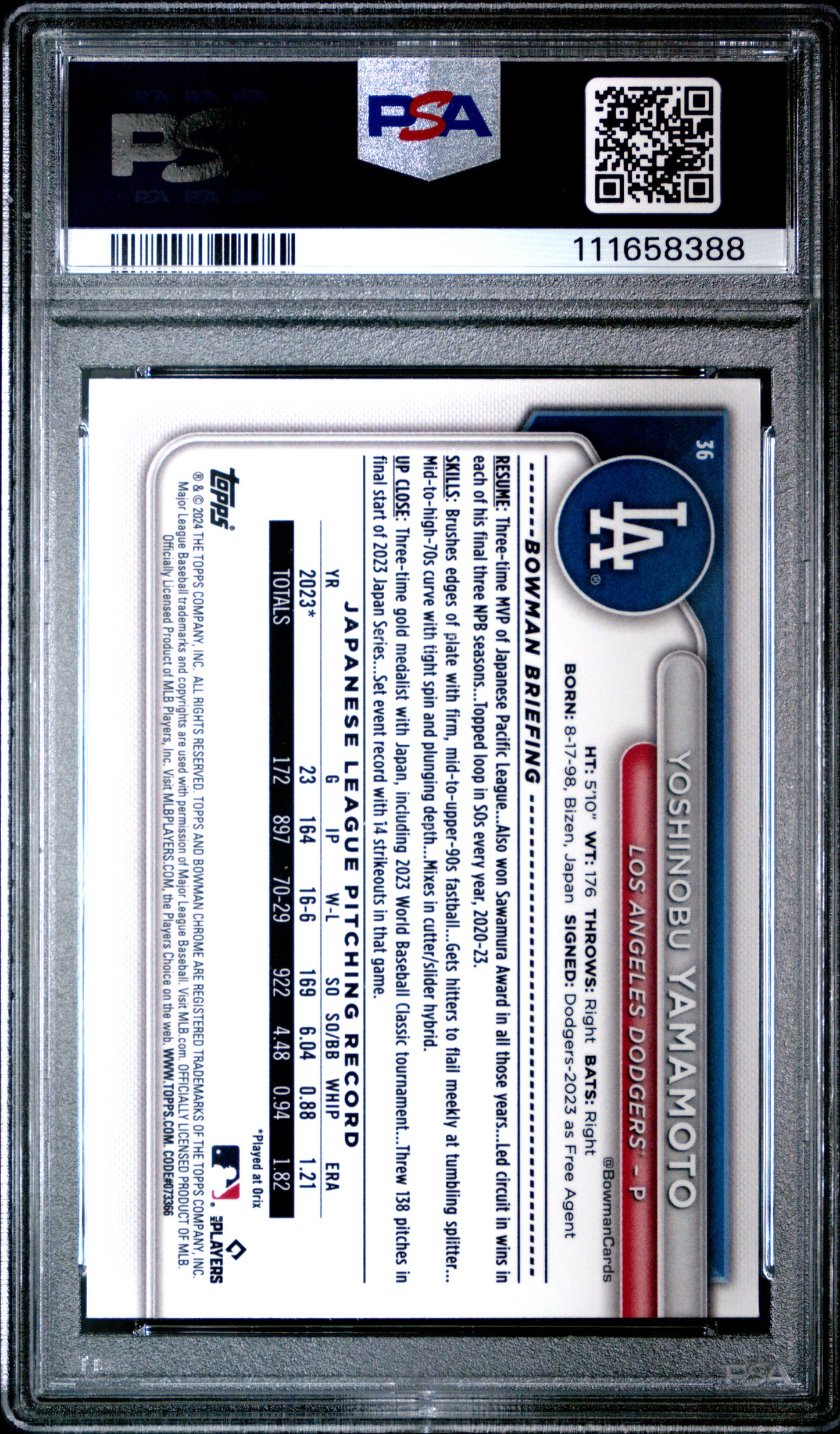 2024 Bowman Mega Box Chrome Yoshinobu Yamamoto #36 PSA 10
