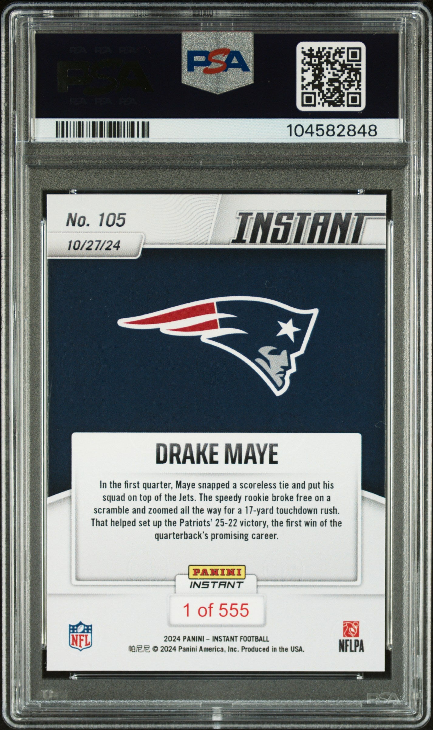 2024 Panini Instant NFL Drake Maye #105 PSA 10