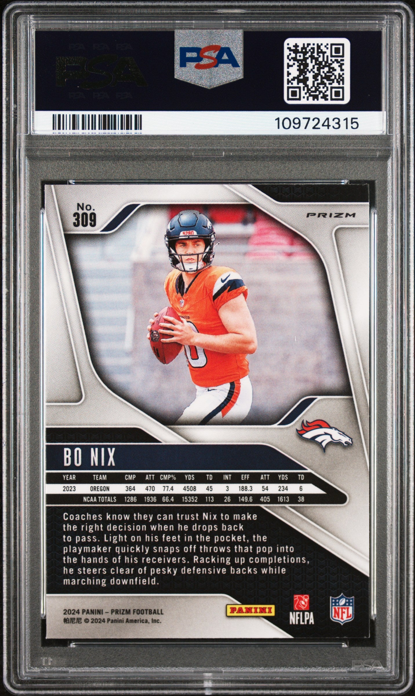 2024 Panini Prizm Bo Nix #309 Silver PSA 9