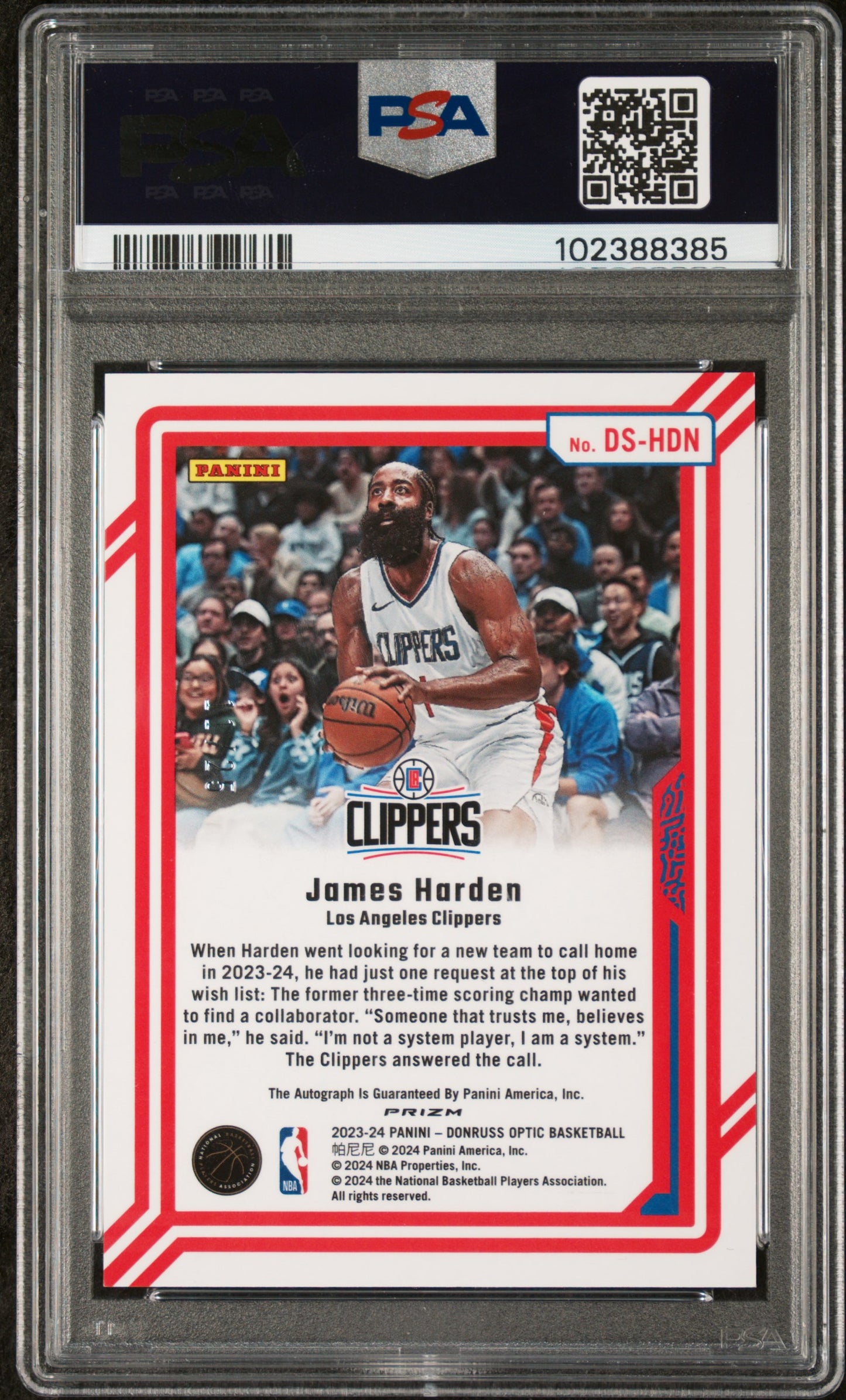 2023 Panini Donruss Optic Dominators Signatures James Harden POP 2 Mint PSA 10
