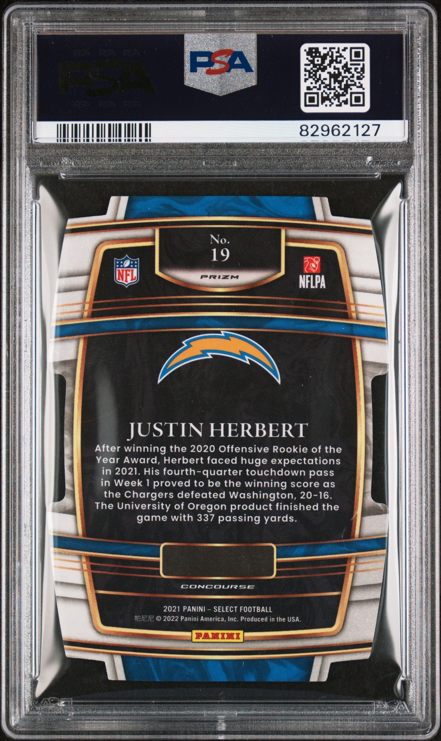 2021 Panini Select Justin Herbert #19 D Silver Prizm PSA 10