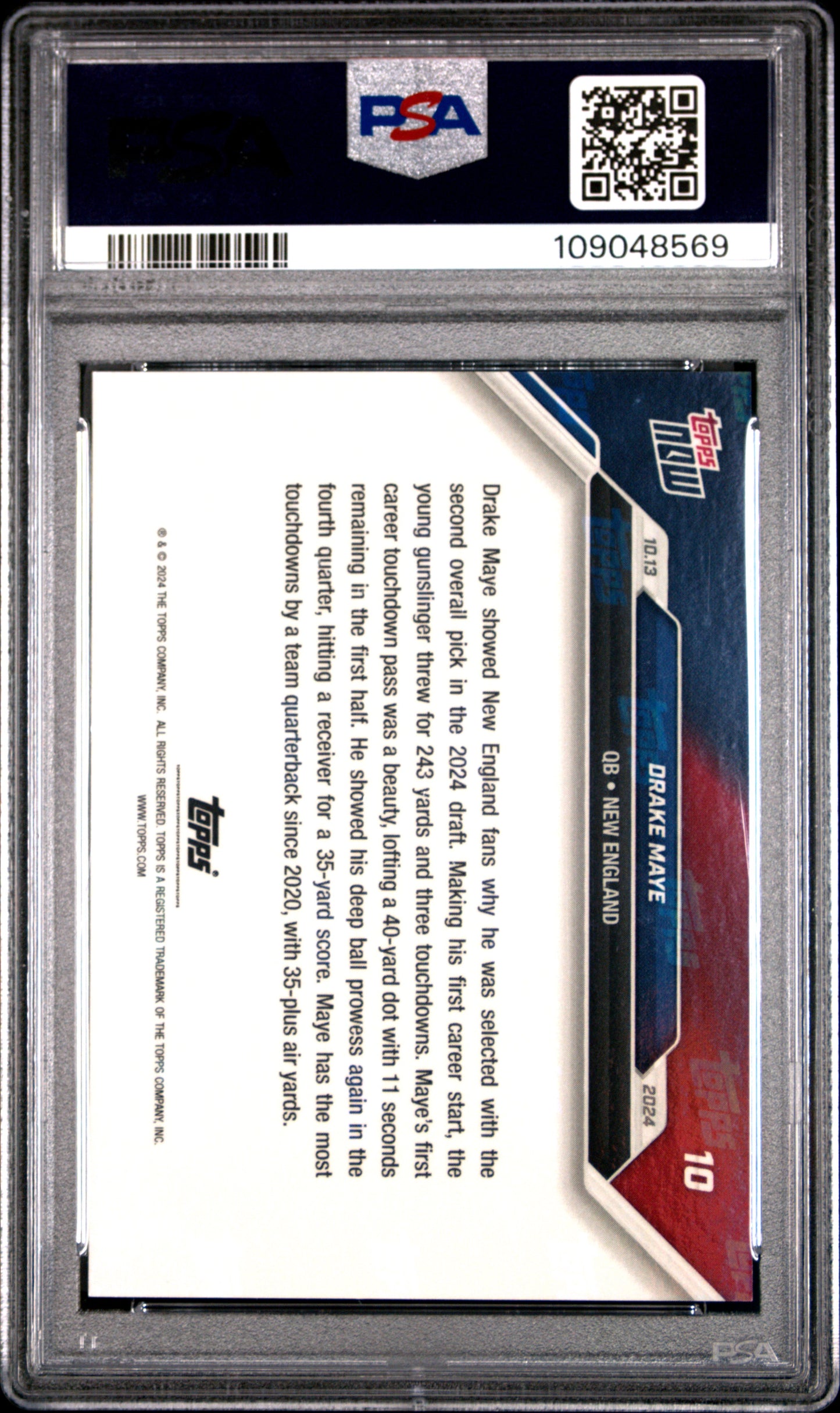 2024 Topps Now Drake Maye #10 Purple 13/25 PSA 10