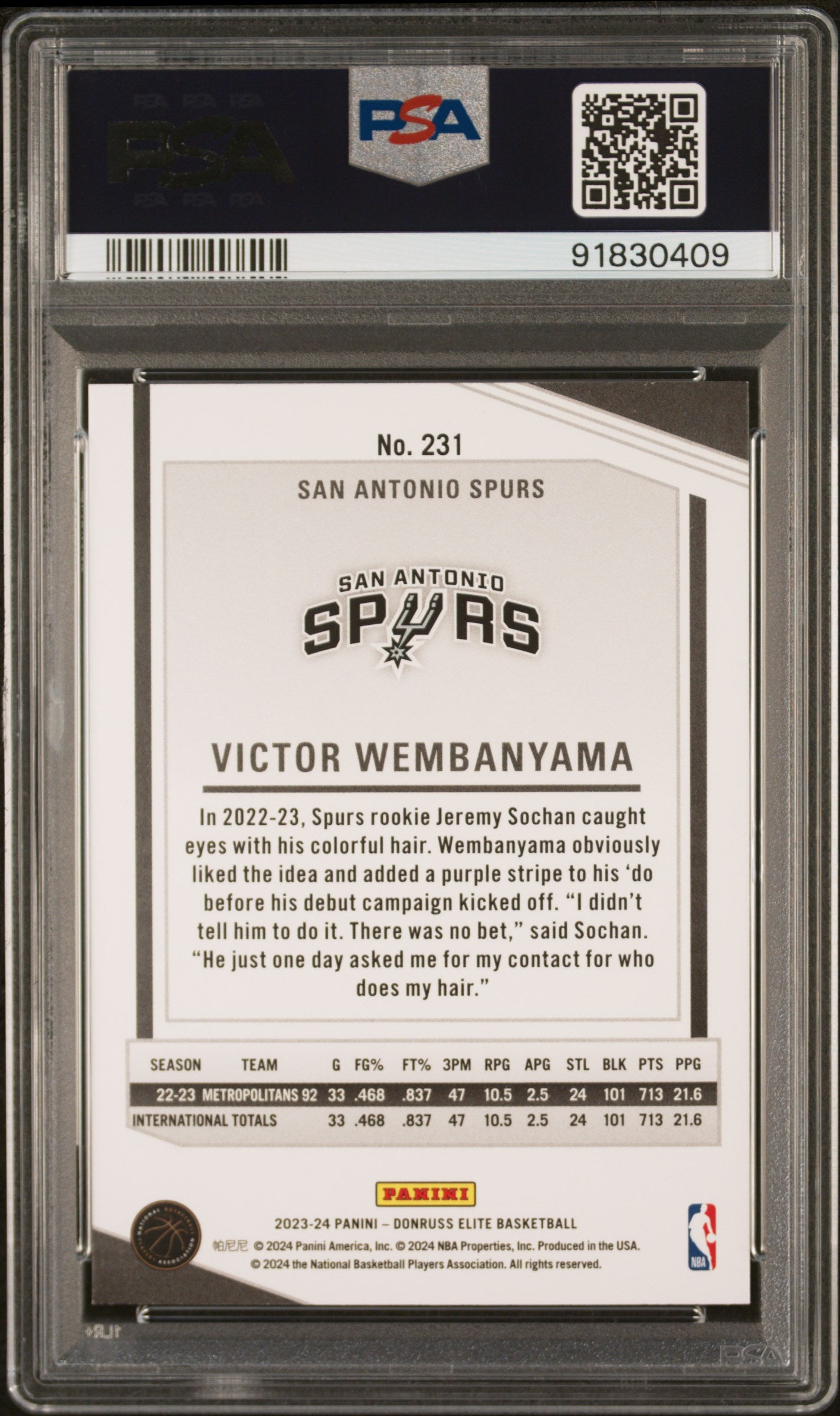 2023 Panini Donruss Elite Victor Wembanyama #231 PSA 9