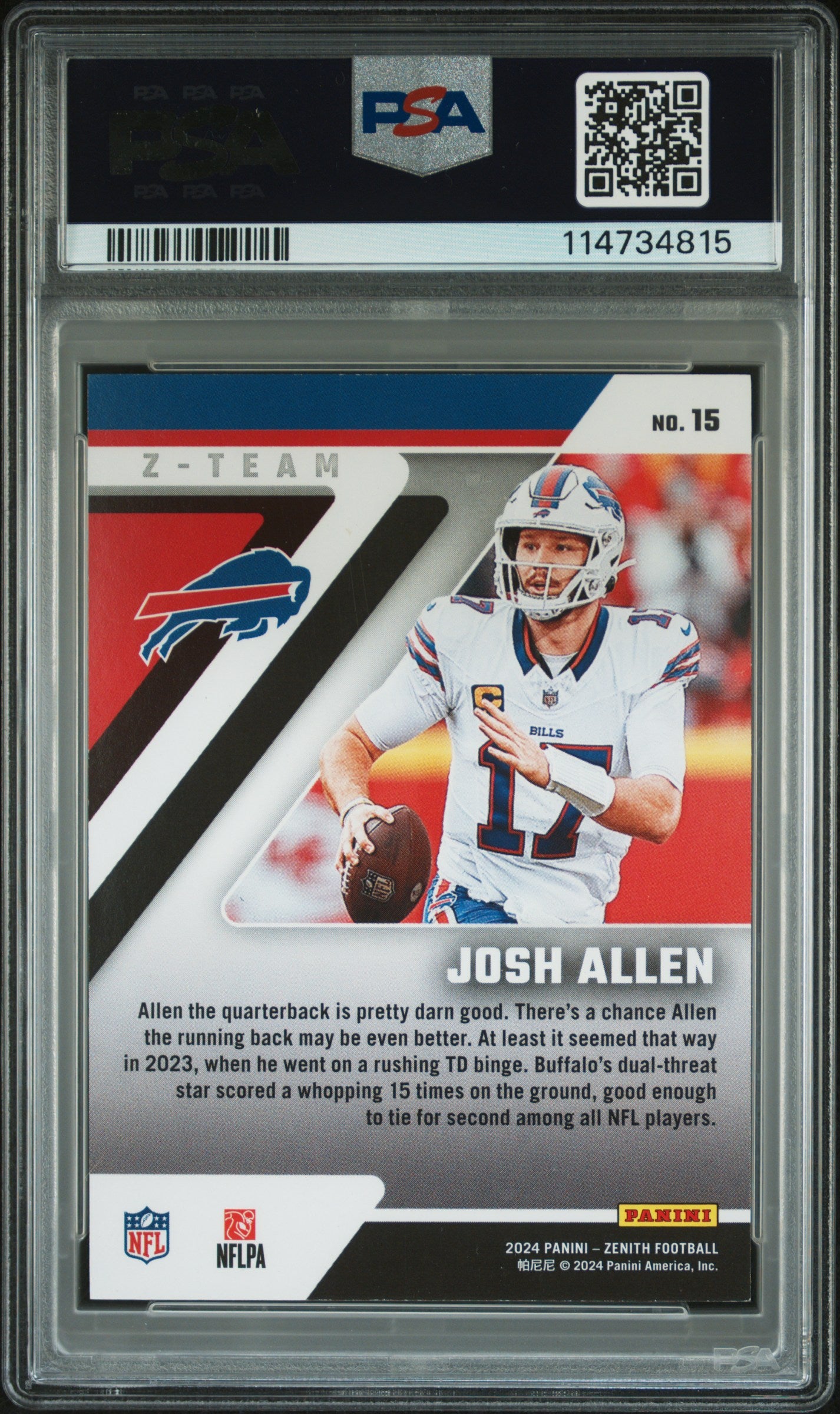 2024 Panini Zenith Z-Team Josh Allen #15 Red 49/50 PSA 9
