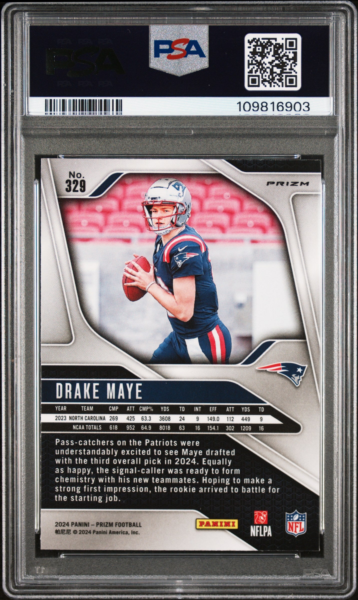 2024 Panini Prizm Drake Maye #329 Pink PSA 9