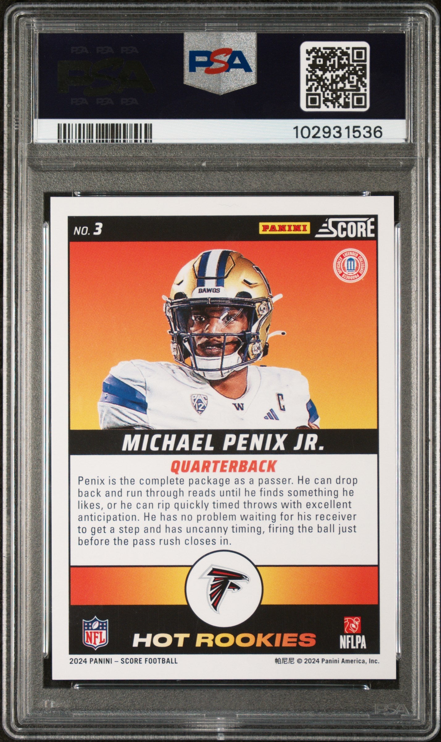 2024 Panini Score Hot Rookies Michael Penix JR. #3 Artist's Proof 35/35 PSA 10