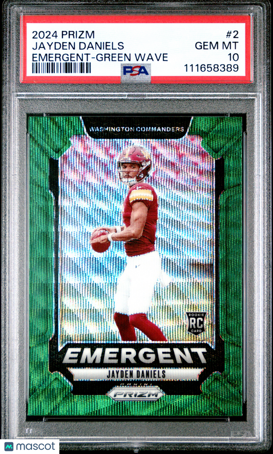 2024 Panini Prizm Emergent Jayden Daniels #2 Green Wave PSA 10