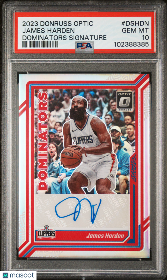 2023 Panini Donruss Optic Dominators Signatures James Harden POP 2 Mint PSA 10