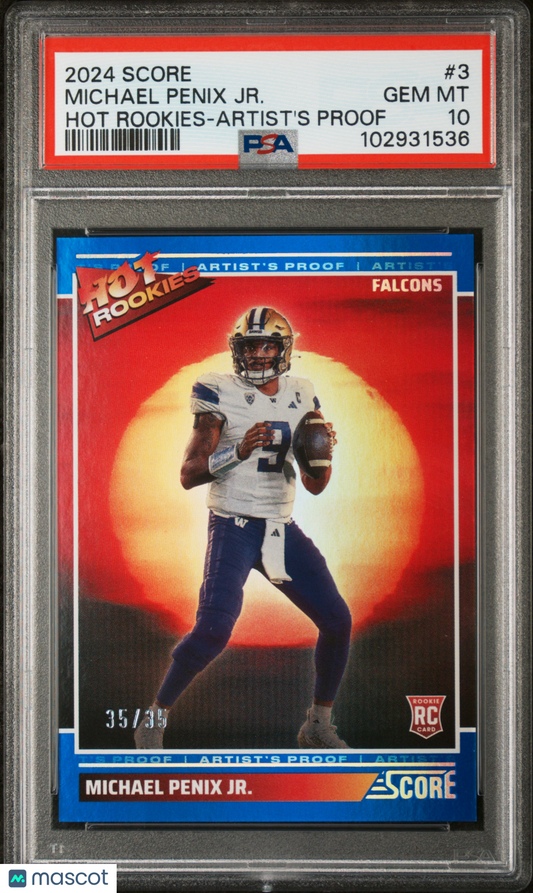 2024 Panini Score Hot Rookies Michael Penix JR. #3 Artist's Proof 35/35 PSA 10