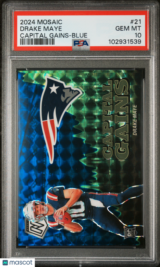 2024 Panini Mosaic Capital Gains Drake Maye #21 Blue PSA 10