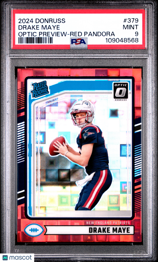 2024 Panini Donruss Drake Maye #379 Optic Preview Red Pandora PSA 9