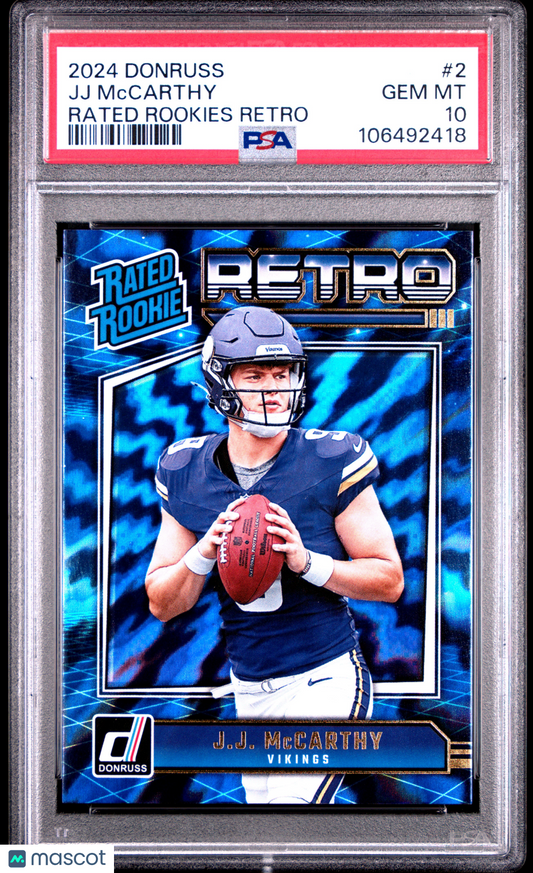 2024 Panini Donruss Rated Rookies Retro JJ Mccarthy #2 PSA 10